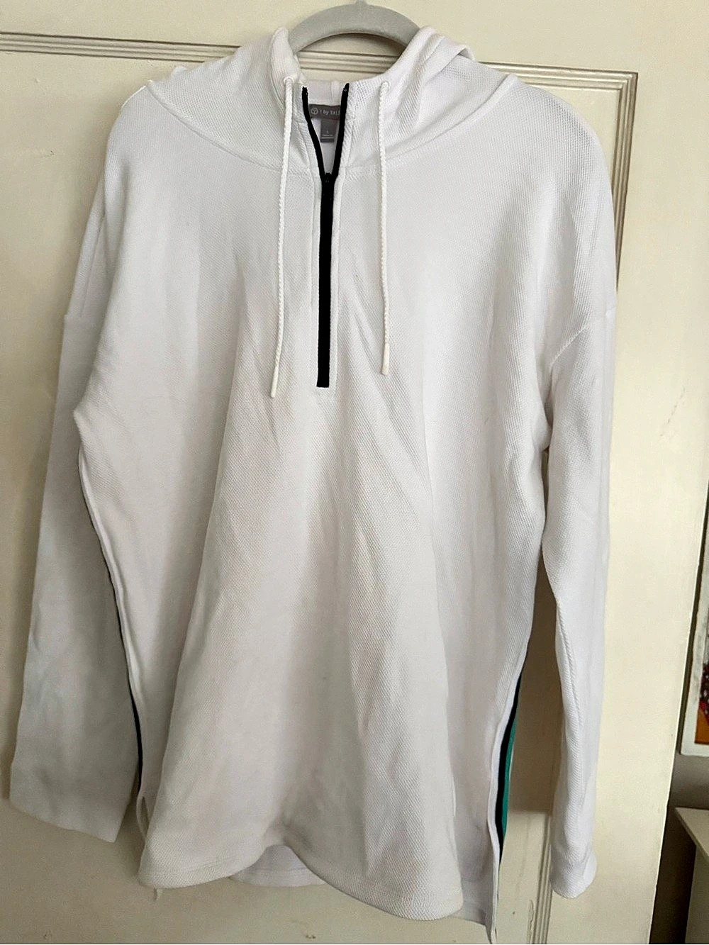 T by Talbots Women's White Color Block Hoodie Size Large